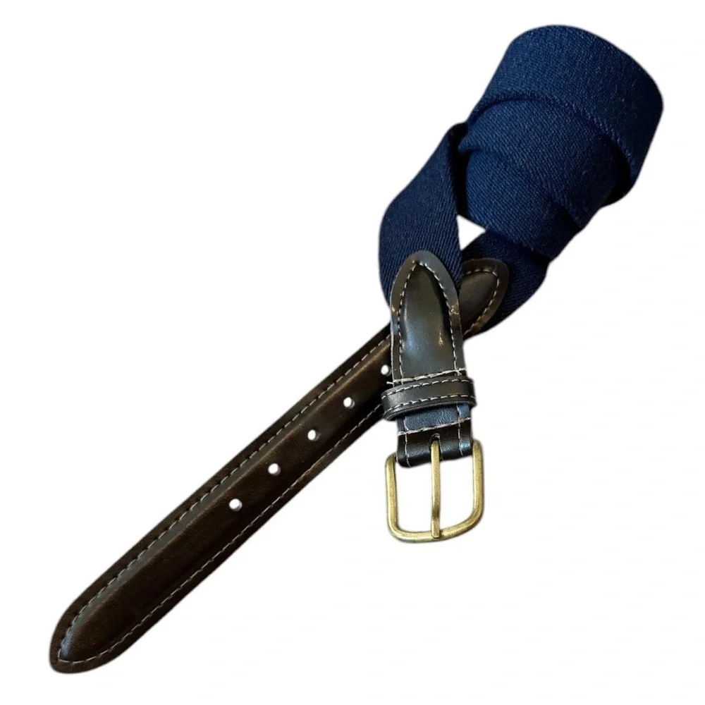 Vintage Belt Men's Navy and Brown Leather Belt Size 36